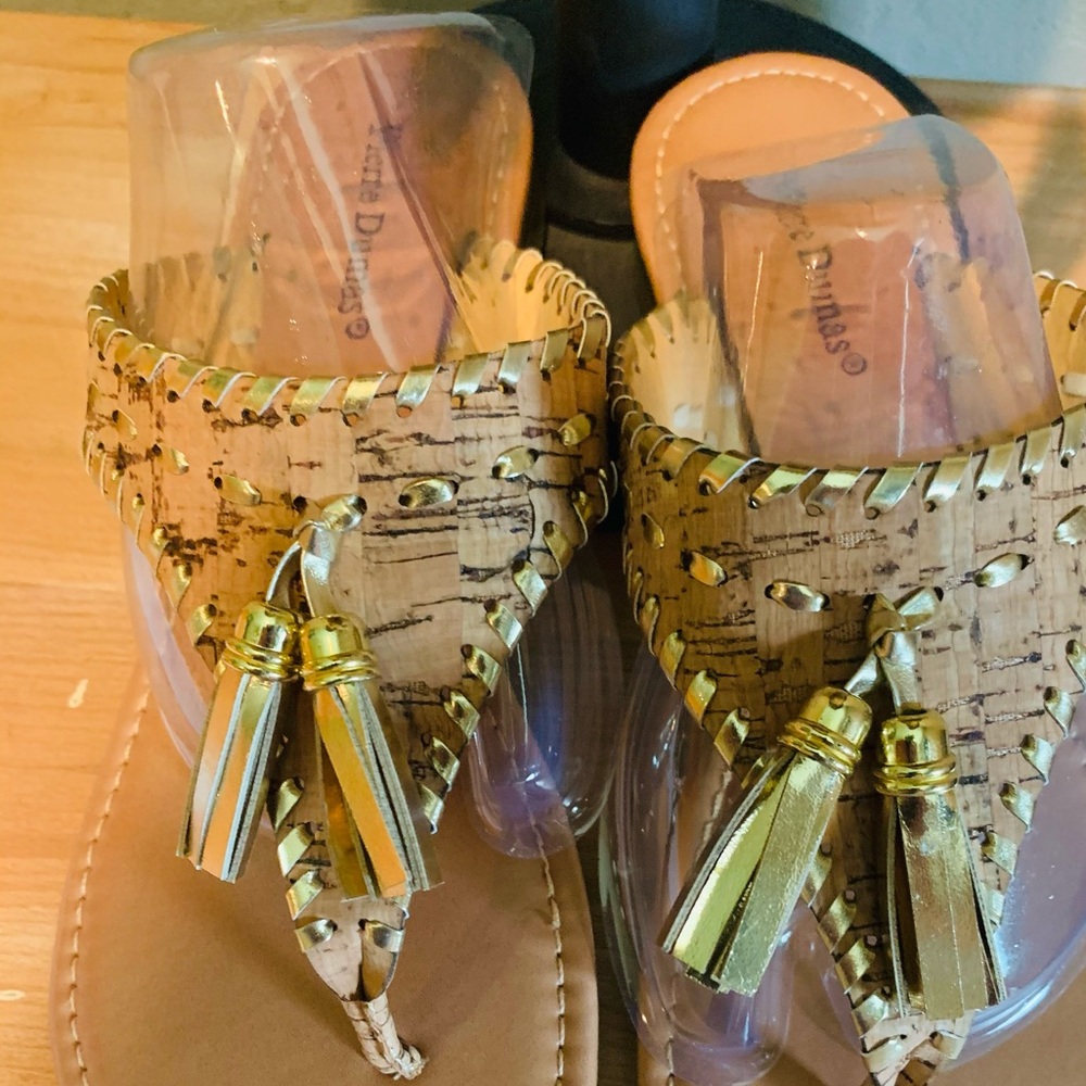 Cork Gold Tassel Sandals!
